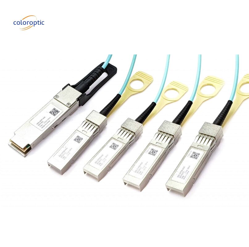 Kabel Optik Aktif InfiniBand Dan Ethernet 100G QSFP28 Breakout Ke 4xSFP28 AOC